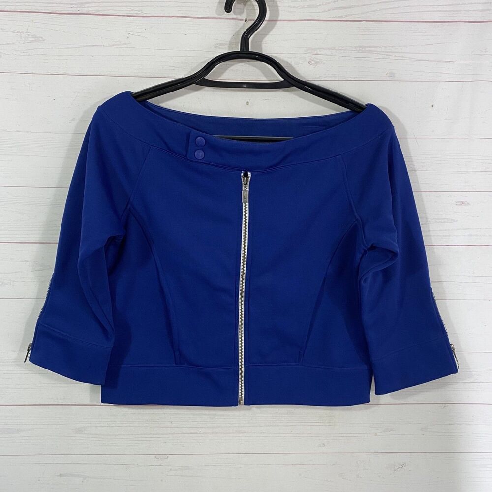 Vtg Tommy Jeans Womens Cropped 3/4 Sleeve Zip Front Jacket Sz M Blue Zip Front